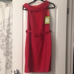 Red zip up dress with belt